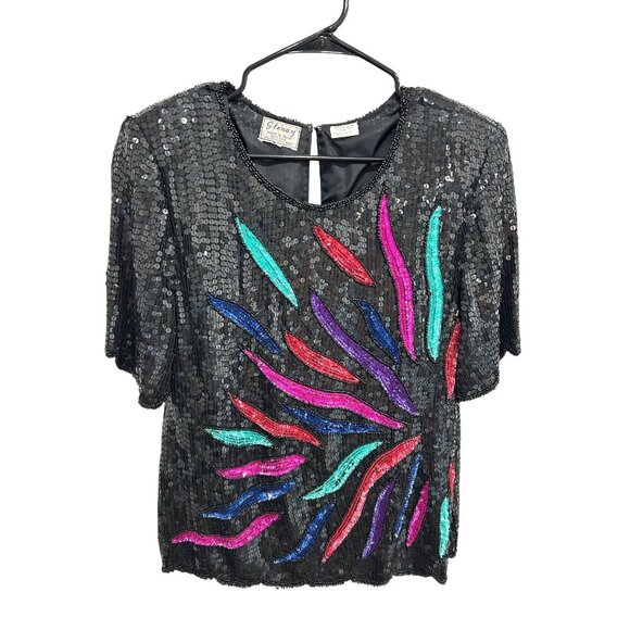 Stenay Tops - Vintage Stenay Black Sequin Beaded Top with Colorful Embellishments
